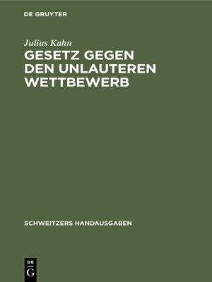 cover image of Gesetz gegen den unlauteren Wettbewerb